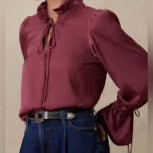 Banana Republic Factory Ruffle Tie Keyhole Blouse